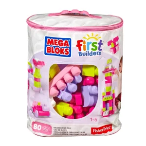 Mega Bloks First Builders Juguete para Bebés Bolsa Grande de Construcción Rosa, 80 bloques